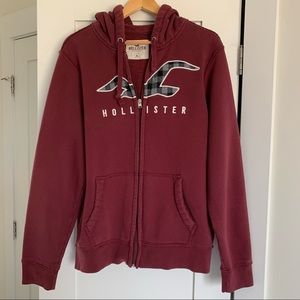 Hollister, XL, fits larger, , zip-up hoodie, deep red/maroon, GUC.